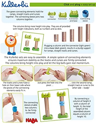 HABA Ball Run Expansion Set, Kullerbu Connectors and Base Building Set for Elevated Marble Runs and Tracks - 8 Piece STEM Toys Accessory Set - Image 4