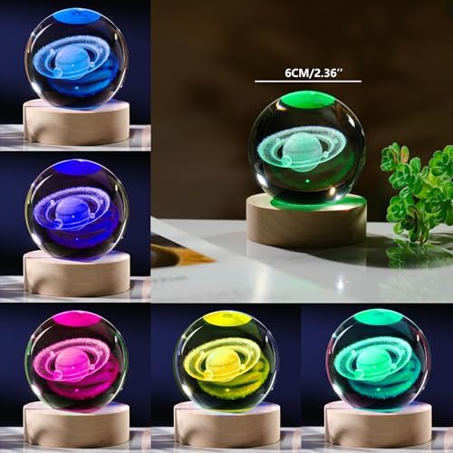 3D Saturn Crystal Ball with LED Colorful Lighting Touch Base, Saturn Decor Science Astronomy Gifts God Bless The World Easter Religious Space Gifts Decor - Image 3