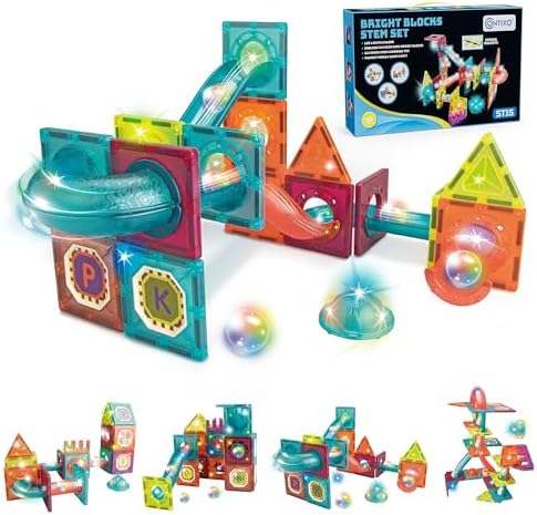 Contixo STEM Building Toys - 65 pcs Marble 3D Magnetic Run Tiles Learning Stacking Educational Building Blocks Set, Creativity Beyond Imagination, Inspirational, Recreational Toy for Kids, Ideal Gifts by Contixo