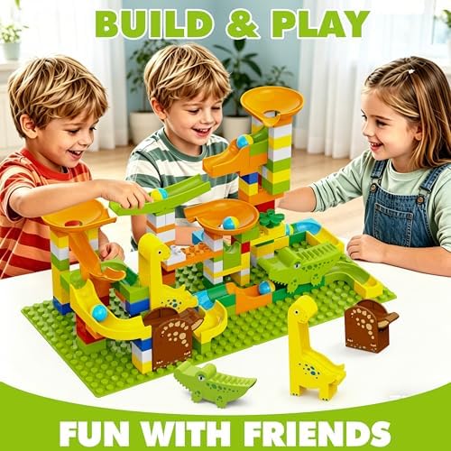 Dinosaur Marble Runs for Kids 4-8 Building Blocks Compatible with LEGO DUPLOS Marbles Run/138Pcs Classic Big Blocks Marble Run for kids Ages 3-5 STEM Toy/Montessori Toys Gift for Kids Age 3,4,5,6,7,8+ - Image 4