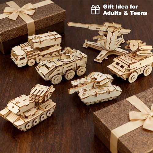 3D Wooden Puzzle for Adults –6 Pack DIY Wooden Military Vehicles Model Kits for Adults to Build, Brain Teaser Puzzles Wood Crafts for Teens, Creative Gift Ideas for Birthday & Christmas - Image 6