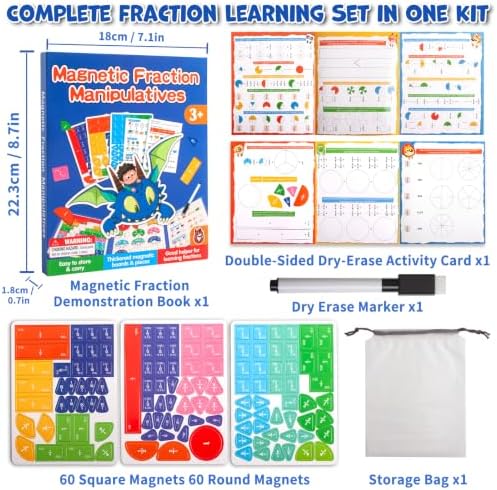 Magnetic Fraction Manipulatives for Kids, Fraction Tiles & Circles Educational Learning Set, Magnetic Fraction with Dry-Erase Practice, Homeschool & Classroom Math Teaching Tool for Elementary Math - Image 2
