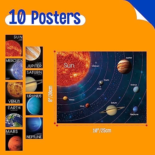 10 Solar System Posters, Early Learning with PET Film, Thick Cardstock Space Planets Posters Teaching Wall Art for Office Classroom School (10' x 8') - Image 2