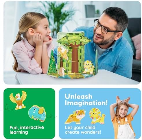PicassoTiles Magnet Building Blocks 8 Safari Animal Magnetized Action Figures Compatible with Magnetic Assembly Build Tile Toys Accessory Toyset STEAM Educational Learning Girls Boys Ages 3+ PTA22 - Image 5