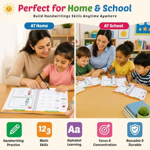 Premium 7 Magic Grooved Writing Practice Handwriting Books for Kids Ages 3-5 Letter Tracing Book Learn to Write Age 3-8 Children Workbook Learning Activities Reusable Preschool Education Home - Image 2