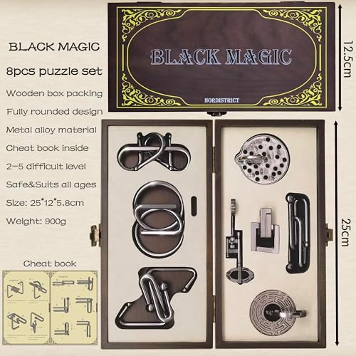 8-Piece 3D Metal Puzzle Box IQ Test Kit with Wooden Case, Brain Challenge for Adults Teens, Gift for Christmas, Valentine's Day, Birthday, Anniversary & Family Party Game - Image 5