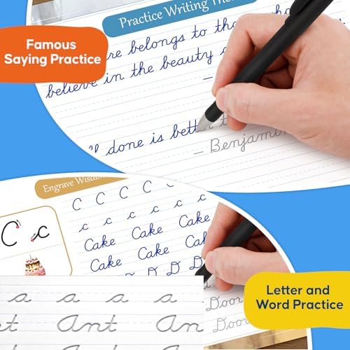 Grooved Cursive Handwriting Workbook for Kids & Adults,Magic Reusable Grooved Cursive Handwriting Practice Guided Tracing with Disappearing Ink,Cursive Writing Practice Book with Words Letters Quotes - Image 2