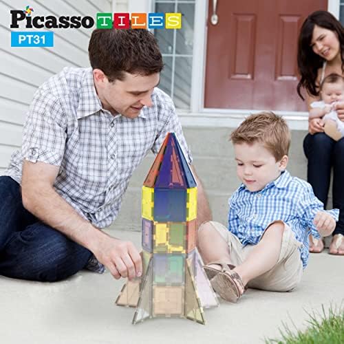 PicassoTiles UV Activated Color Changing Rocket Set Magnet Construction Toy Kit Engineering STEM Learning Playset Child Brain Development Stacking Blocks Playboard for All Ages 3 and Up PT31 - Image 2
