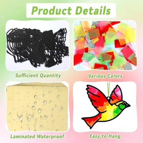 Qyeahkj 36 Set Spring Bird Suncatchers Crafts for Kids DIY Bird Window Tissue Paper Craft Kit Animal Hanging Decor for Summer School Home Activity Art Project Birthday Party Favor Gift - Image 3