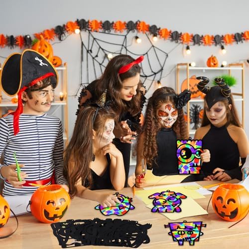32 Sets Halloween Monster Suncatchers Craft Kit DIY Window Stained Glass Effect Halloween Monster Paper Crafts Home School Classroom Decoration Kid Birthday Gift Creative Art Project Activity Game - Image 5