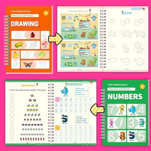 6 Pack Magic Grooved Writing Practice Books for Kids,Reusable Handwriting Practice with Pen,Pencil Grisp,Cute Seal and Learning Schedule ,Pecfect Tracing Copybook for Kindergarten Preschool Age 3-8 - Image 6