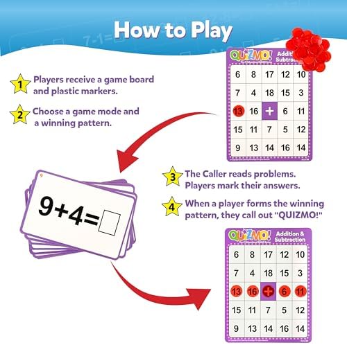 LEARNING ADVANTAGE QUIZMO Addition & Subtraction, Bingo-Style Math Game - Image 3