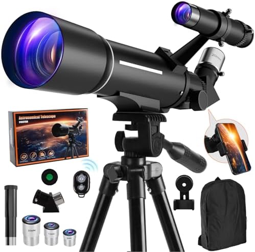 Telescope, Telescope for Kids & Adults, 70mm Aperture 500mm Refractor Telescopes for Astronomy Beginners with Tripod, Moon Filter, Phone Adapter & Backpack, Gifts for Kids & Beginners by Unknown