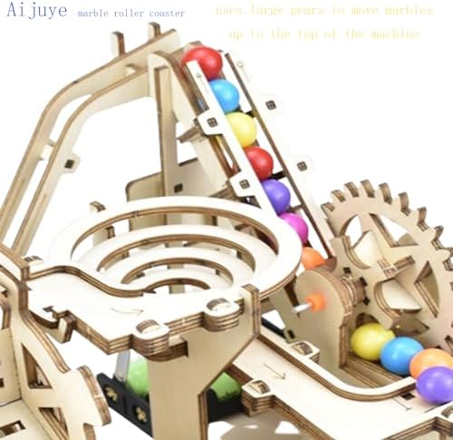3D Wooden Roller Coaster Puzzle Motorized Marble Run Construction Kit - Image 3