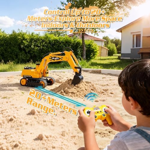 DOUBLE E Remote Control Excavator Toy, 2*Batteries 2.4GHz RC Excavator, 6-in-1 Digging/360° Rotation, 20M Range Sandbox Construction Toys Birthday Gift for Boys/Kids 6+ Years - Image 4