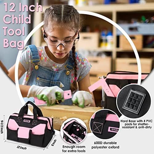 SHALL 26-Piece Kids Size Tool Set, Pink Real Tools for Kids with 12" Tool Bag, Safety Certified Children Learning Tool Kit with Hand Tools for Boys & Girls Age 6+, DIY Building, Woodwork, Construction - Image 5