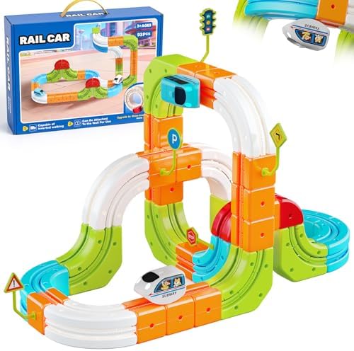 Hot Bee Electric Train Set for Kids, 93pcs Gravity-Defying Race Track by HotBeeToy