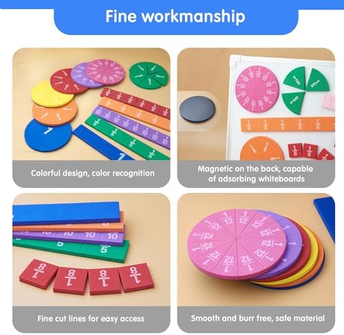 TOMMYHOME Magnetic Fraction Tiles for Kid's Maths Toys.Standing Teaching aids for Primary .Help Kids Learn Fractions (R+Rectangular) - Image 6