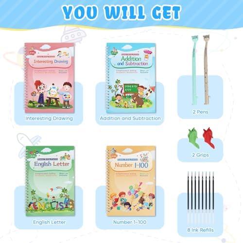 ASIGN Magic Ink Copybooks for Kids Reusable Handwriting Workbooks for Preschools Grooves Template Design and Handwriting Aid (4) - Image 2