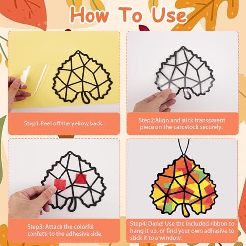 Renbuzhu 40PCS Fall Crafts Bulk: Leaves Pumpkins Paper Suncatchers DIY Kit for Autumn Thanksgiving Activities Decorations, Window Stained Glass Effect Art Supplies(Black Frame) - Image 5