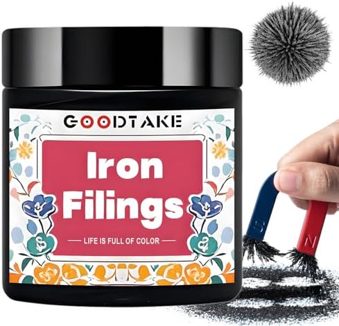 GOODTAKE Iron Filings, Iron Shavings, Iron Powder, Magnetic Powder, Iron Oxide Powder, Metal Shavings, Magnetic Sand Ideal for Science Experiments, Educational Projects Magnetic Studies (8 Ounces) by GOODTAKE