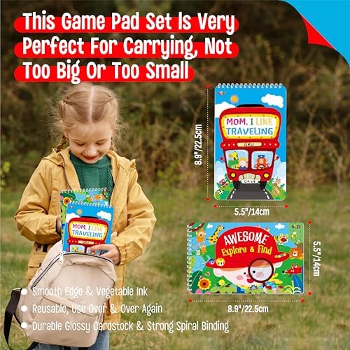 2 Travel Game Pads, 61 Dry Erase Activities Games Reusable & Erasable Book, Fun Explore & Find Brain Challenge Games Interesting Educational Toy and Learning Tool for Road Trip Airplane Travel - Image 5