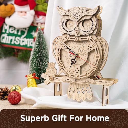 SYNARRY Wooden 3D Puzzles for Adults Model kit Owl Clock - Mechanical Model Building Kit DIY Hobbies for Kids Teens Men Women 126PCS Puzzle Craft Gift Home Decor for Easter Basket Stuffers - Image 3