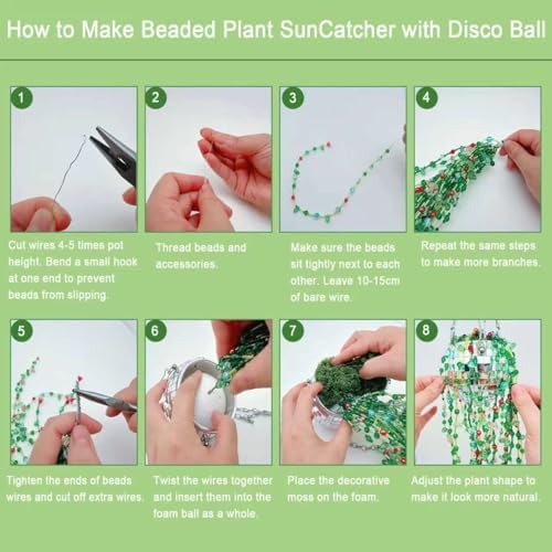 Bead Kit Green Glass Beaded Plant Kits Disco Ball Hanging Planter Gift - Image 5