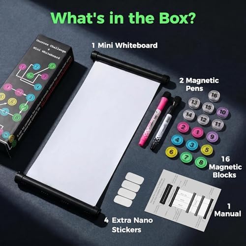 Roll-Up Mini Whiteboard - Uncross Challenge Puzzle Game, Magnetic Markers & Blocks, Reusable Portable IQ Training Toy for Adults, Party Travel, Multi-Surface Nano Adhesive Whiteboard - Image 3