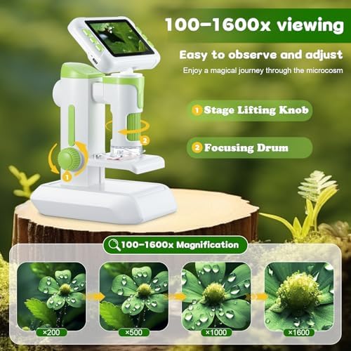 1600X Digital Microscope for Kids, Upgraded Portable Microscope with 4.0 inch HD Screen, 2-in-1 Desktop Handheld Miniscope Rechargeable Student Education Science Microscopes Gift for Kids - Image 2