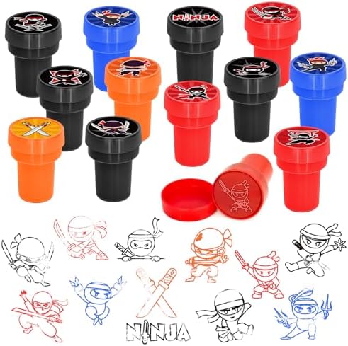 Cinrobiye 24 Pcs Ninja Stampers Party Favor Set, Cute Ninja Warrior Stamps for Kids Birthday Party, Classroom Rewards, Goody Bag Fillers, Martial Arts Themed Party Supplies by Cinrobiye