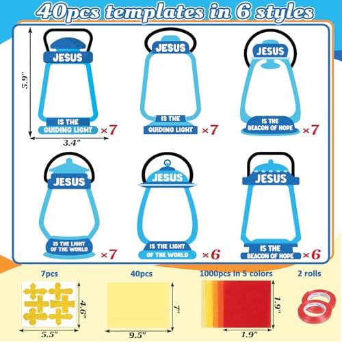 40PCS Sunday School VBS Crafts Bulk: Paper Oil-Lamp Nativity Suncatchers,Jesus Religious Christian Classroom Camping Activity DIY Kits Gifts Church Decorations,Window Stained Glass Effect Art Supplies - Image 4
