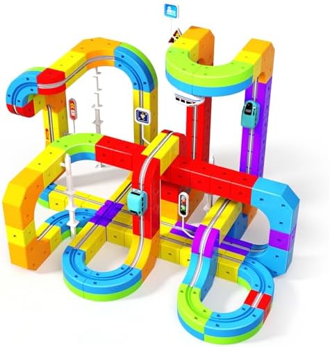 Electric Train Set for Kids, 110PCS 3D Racing Track Sets with Electric Train, Traffic Signs, STEM Train Toys Birthday Gifts for Boys and Girls Age 3+ Years Old by Annexyourworldwithfun