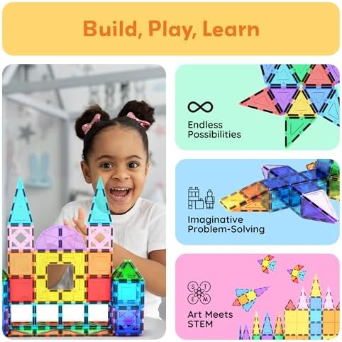 PicassoTiles 152 Piece Magnetic Tiles, Mirror Theme STEM Building Ages 3+ - Image 4