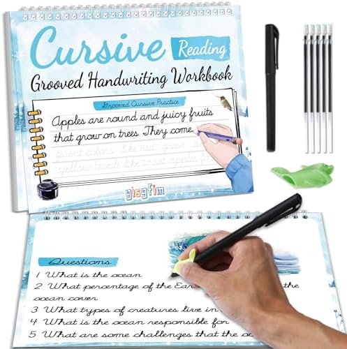 gisgfim Grooved Cursive Handwriting Workbook Magic Reusable Grooved Cursive Handwriting Practice Guided Tracing with Disappearing Ink Pens for Beginners Kids Learning Activities Supplies (Reading) by gisgfim
