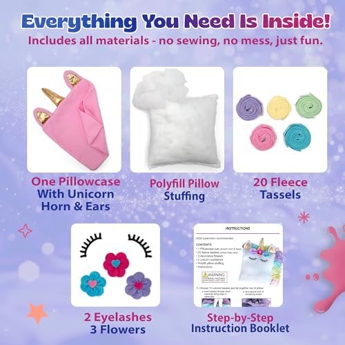 Pinwheel Crafts No Sew Unicorn Pillow Kit for Girls Ages 4-8, Pink - Image 4