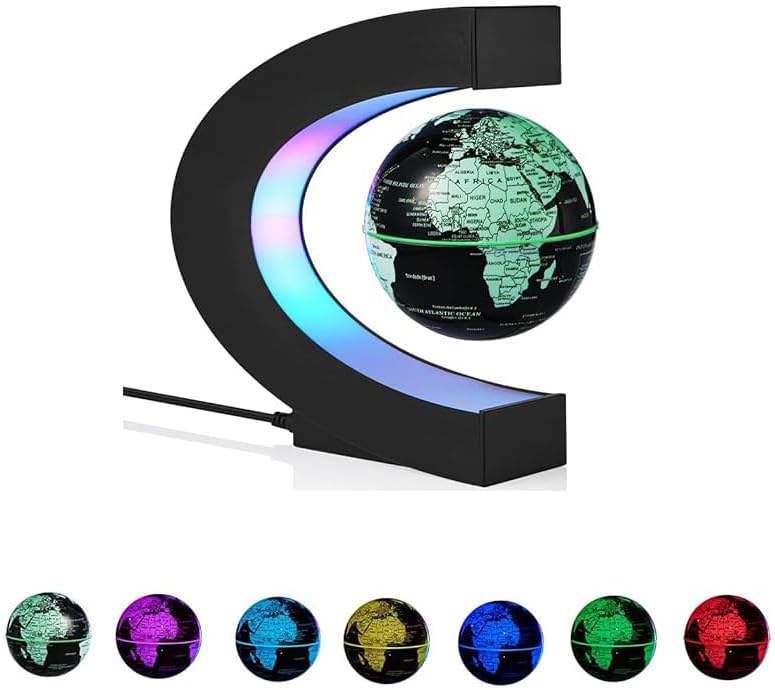 Magnetic Levitation Globe,Floating Rotating World Map Globe,Geographic globes Cool Gadget With Colored LED Lights and C Shape Anti Gravity ,Home/Office Desk Decor Display Stand,Gift for Kid/Student by UKESULT