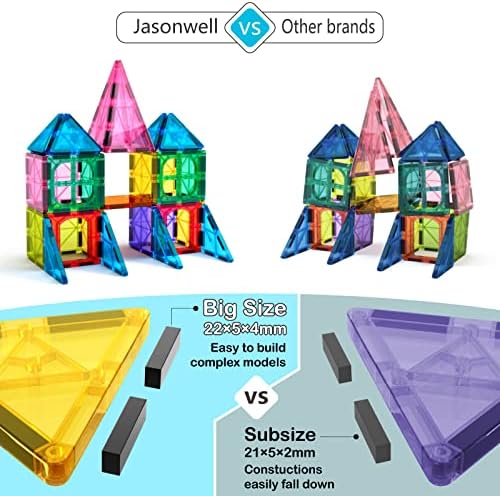 Jasonwell 100pcs Magnetic Tiles Building Blocks Set for Boys Girls Preschool Educational Magnet Construction Kit Stacking STEM Toys Christmas Birthday Gift for Kids Toddler 3 4 5 6 7 8 9 10 + Year Old - Image 3