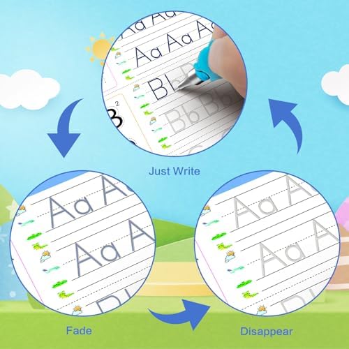 WANFRES Magic grooved Writing Practice Books Great for Beginners, 5 Books, 2 pens, 2 Pencil Grips, 20 Refills. grooved Handwriting Practice for Kids 3-10, Reusable grooved Handwriting workbooks. - Image 3