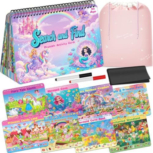 Elfew Search and Find Reusable Activity Book for Girls 3-5, 4-8 by Elfew