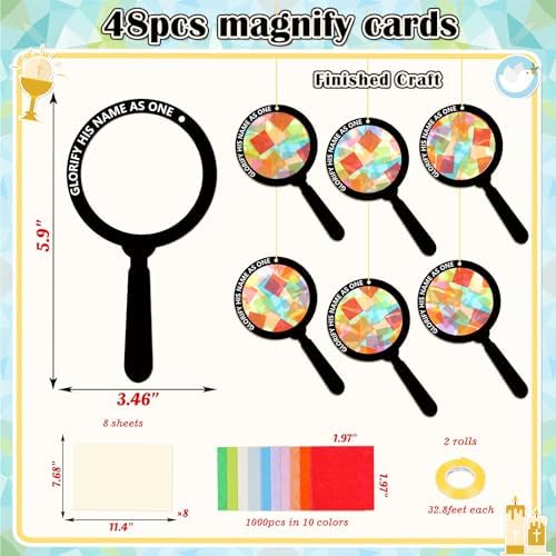 Renbuzhu 48PCS Sunday School VBS Crafts Bulk: Paper Magnifying Glass Nativity Suncatchers, Jesus Religious Christian Activity DIY Kits Church Decorations, Window Stained Glass Effect Art Supplies - Image 4