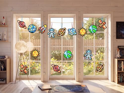Renbuzhu 48PCS Solar System Space Paper Suncatchers DIY Project Kits, Back to School Window Stained Glass Effect Art Supplies for Party - Image 6