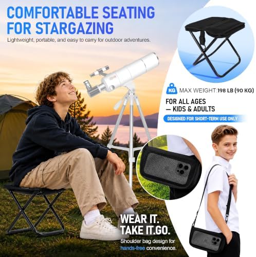 Telescope for Adults & Kids High Powered, 90mm Aperture 600mm Portable Refractor Telescope for Astronomy Beginners with Tripod, Phone Adapter, Carry Bag, Folding Stool & Holiday Stickers - Image 2