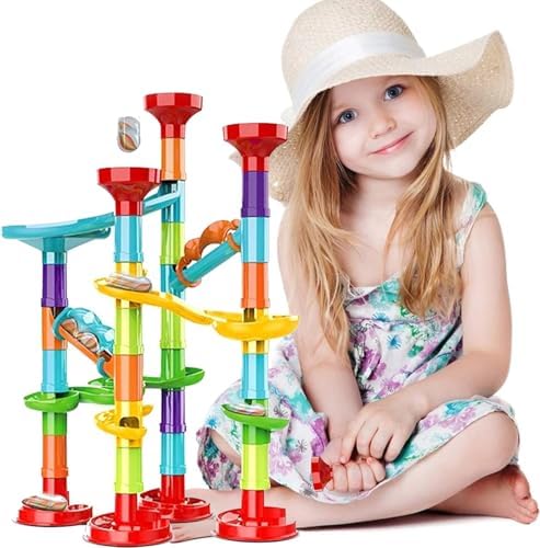 50Pcs Marble Run,Marble Track Educational Learning Toy,Marble Maze Construction Building Blocks with 30 Glass Marbles,Small Marble Runs Game for Girls Boys Birthday Gifts - Image 6