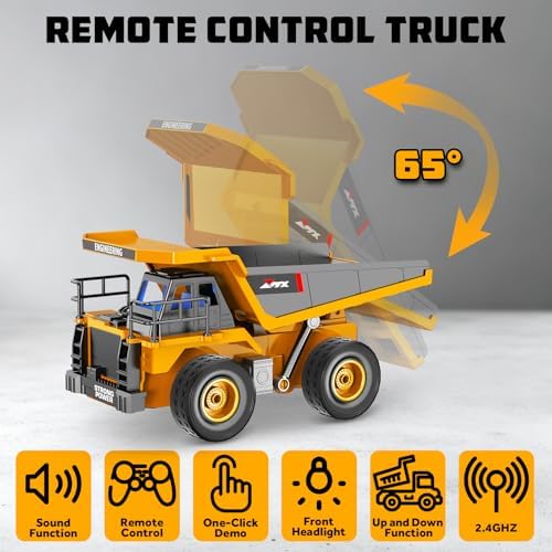 Remote Control Excavator and Dump Truck Toy Set for Kids, 2.4GHz RC Construction Vehicles with Light, Sound Effects, Metal Bucket, Claw and Drill Attachments, Engineering Truck Toys for Boys and Girls - Image 3