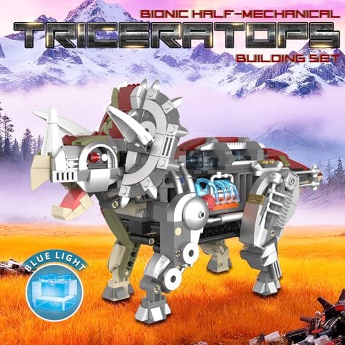 Mechanical Triceratops Dinosaur Building Set with Lights for Boys - Image 2