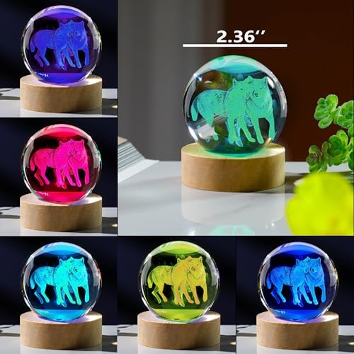 3D Wolf Crystal Ball 60mm - Figurines Decor Glass Animals for Women, Anniversary Birthday Gift for Best Friend, Wolf Lovers Keepsake Paperweight - Image 3