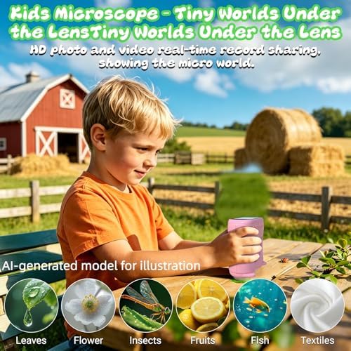 2.0" Pocket Kids Microscope, 2 in 1 1000X Handheld Digital Microscope & 10X Telescope for Kids - Science Kits STEM Toys - Gifts for Girls Boys Ages 3 4 5 6 7 8 9 10 11 12（Pink） - Image 4