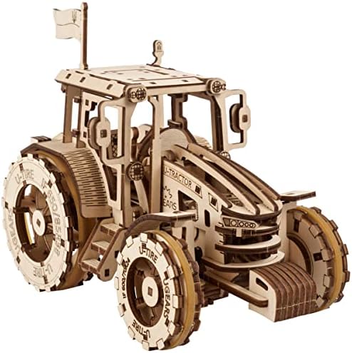 UGEARS The Tractor Wins Model Kits - Spring - Driven Model Tractor Kits to Build with Folding Paper Tank - 3D Wooden Tractor Model Kit for Self - Assembly - Mechanical 3D Puzzles for Adults and Kids by UGEARS-ModelingJoy