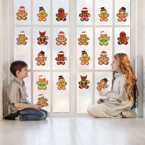 Renbuzhu 39PCS Christmas Crafts Bulk: Gingerbread Men Paper Suncatchers DIY Kit for Winter Xmas Holiday Activities Decorations, Window Stained Glass Effect Art Ornaments - Image 2